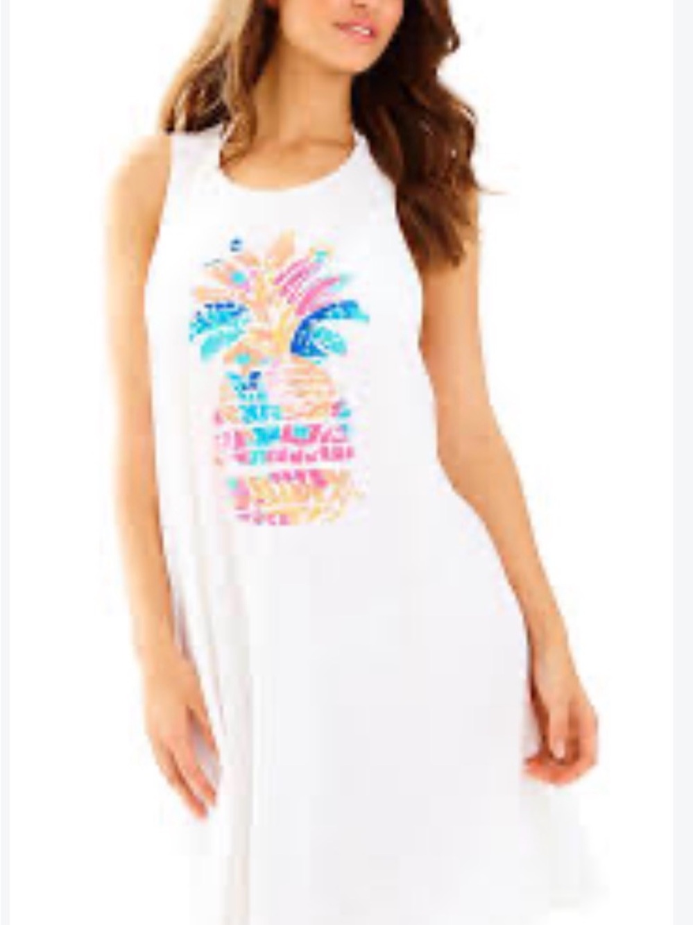 Lilly Pulitzer White Sleeveless Midi Dress with Colorful Pineapple Graphic